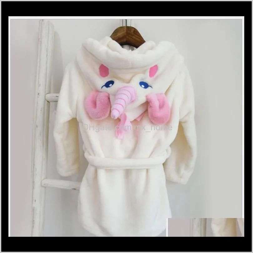 2020 new cute unicorn nightgowns baby girls bathrobe flannel kids robe hooded pajamas bath dress children night wear clothes 4pcs/lot