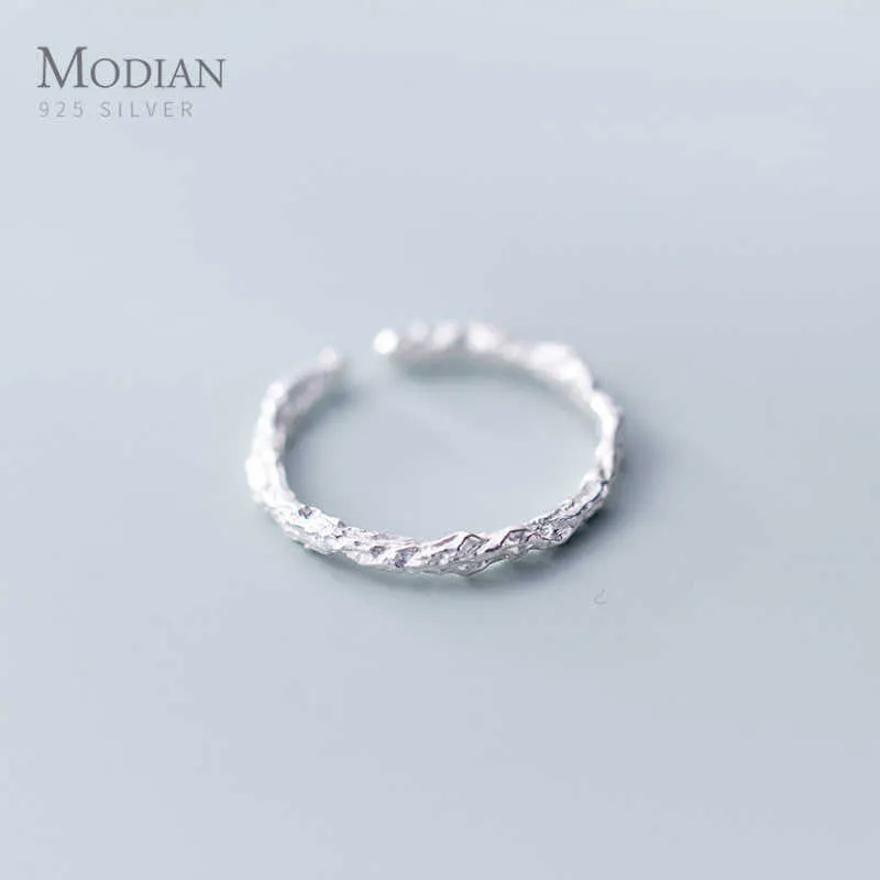 Zilveren vintage boom patroon verstelbare vinger ring 100% 925 sterling charm ringen voor vrouwen Koreaanse sieraden 210707