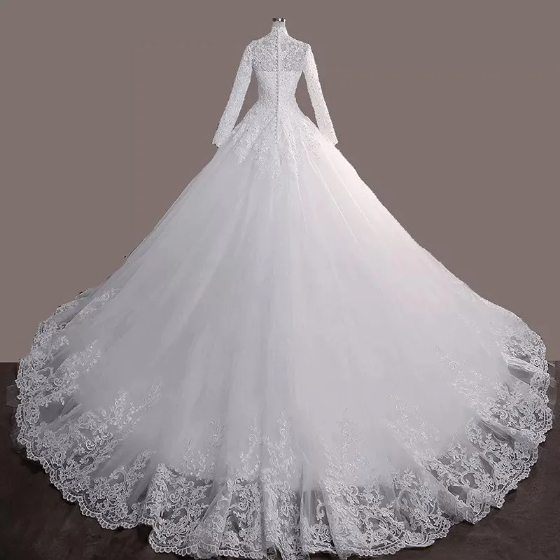 chinese dress ladies Sexy Long A-Line V-neck Appliques Lace Pearl Wedding Dress with Sleeve main image 1