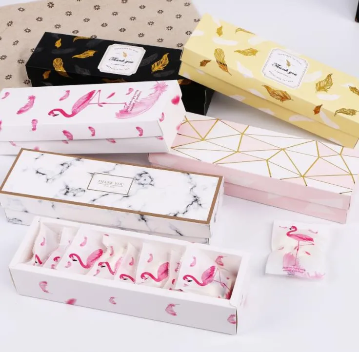Flamingo / Marble / Feather Pattern Paper Packaging Wrap Box Nougat Cookies Gift Box-Wedding Chocolate Cake Brood Kartonnen dozen SN5957