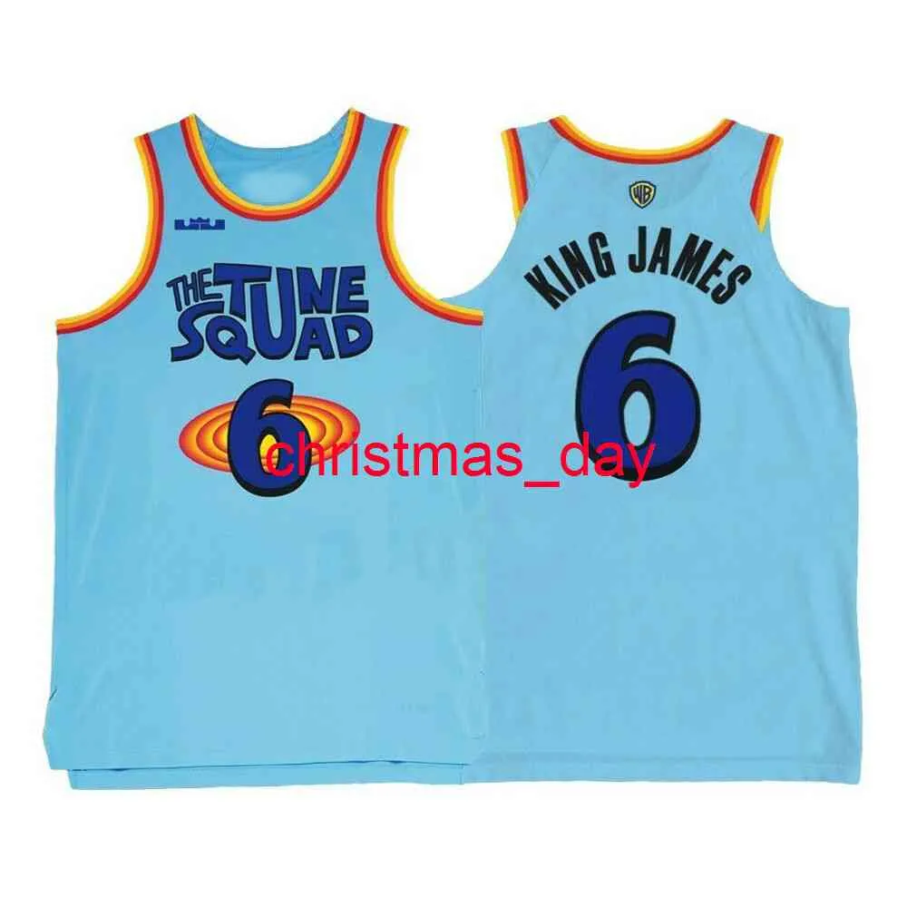 Stitched Custom LeBron James Blue Space Jam 2 Tune Squad Jersey Mens