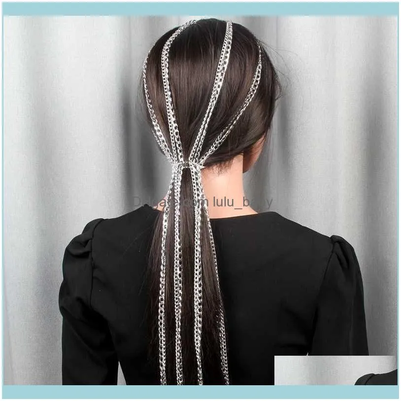MOGAKU Punk Metal Head Chain Women Headwear Long Tassel Hairbands Fashion Rock Nightclub Jewelry for Ladies Hair Accessories