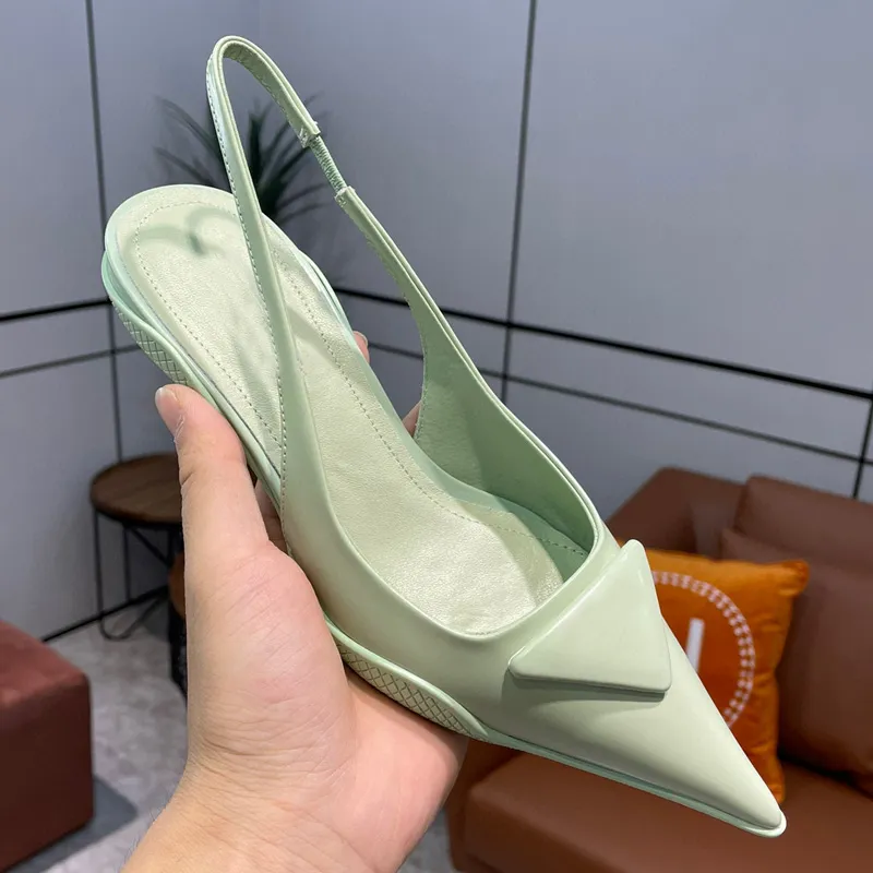 high quality women`s sandals designer shoes fashion pointy paint real leather back trip strap snake bottom middle heel