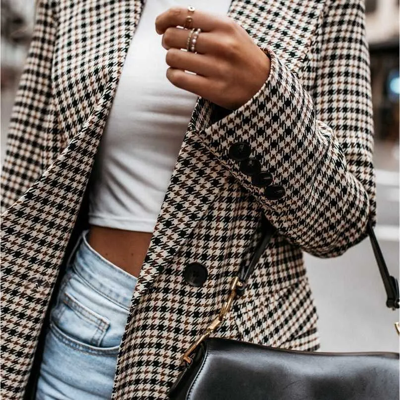 Brand Plaid Blazer For Women Fashion Spring Autumn Office Ladies Chic Slim Blazers Double Breasted Suit Jacket 211122