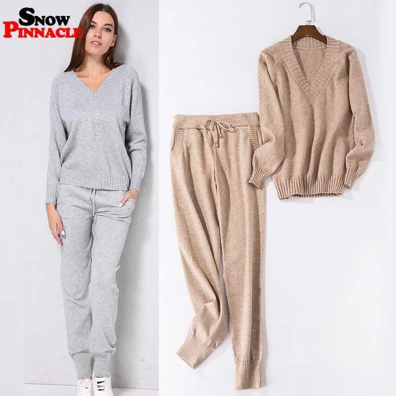 Women sweater suit and setsCasual Knitted Sweaters Pants 2PCS Track Suits Woman Casual Knitted Trousers+Jumper Tops Clothing Set Y0625
