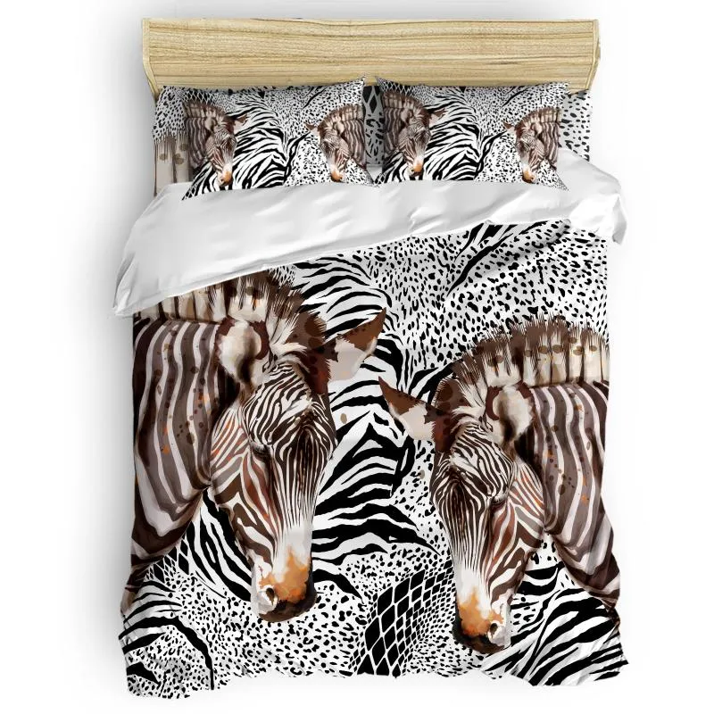 寝具セットシマウマテクスチャ背景水彩ゼブラドベットカバーセットベッドシーツピローケースベッドルームの掛け布団