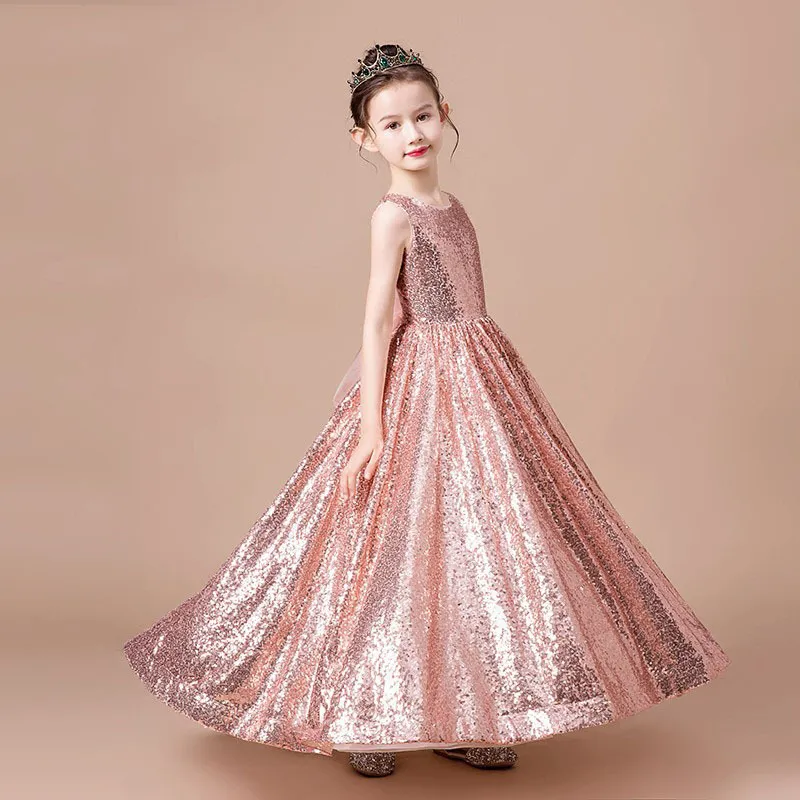 Sparkling Pink Sequined Ball Gown Flower Girl Dress For
