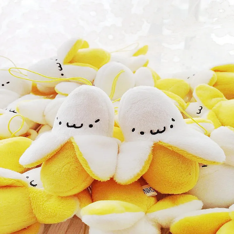 Super Cute 8CM Little Yellow Banana Plush Stuffed Toy Key Chains Small String Plush Doll Fruit Toys Keychain for Women &Girl