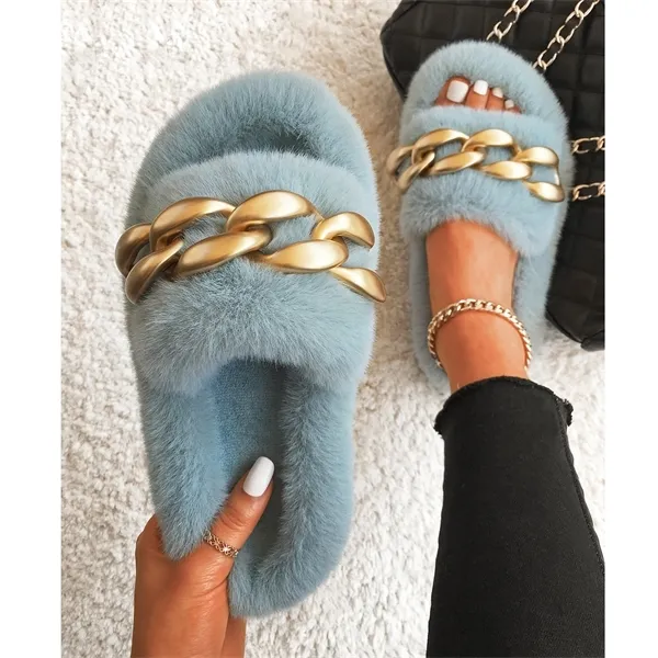 Gold fur slides deals