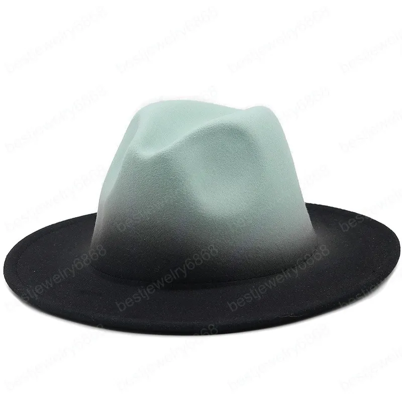 Simple Femmes Hommes Vintage Trilby Feutre Fedora Chapeau Avec Large Bord Chapeaux Gentleman Élégant Dégradé De Couleur Pour Dame Hiver Rouge Jazz Caps