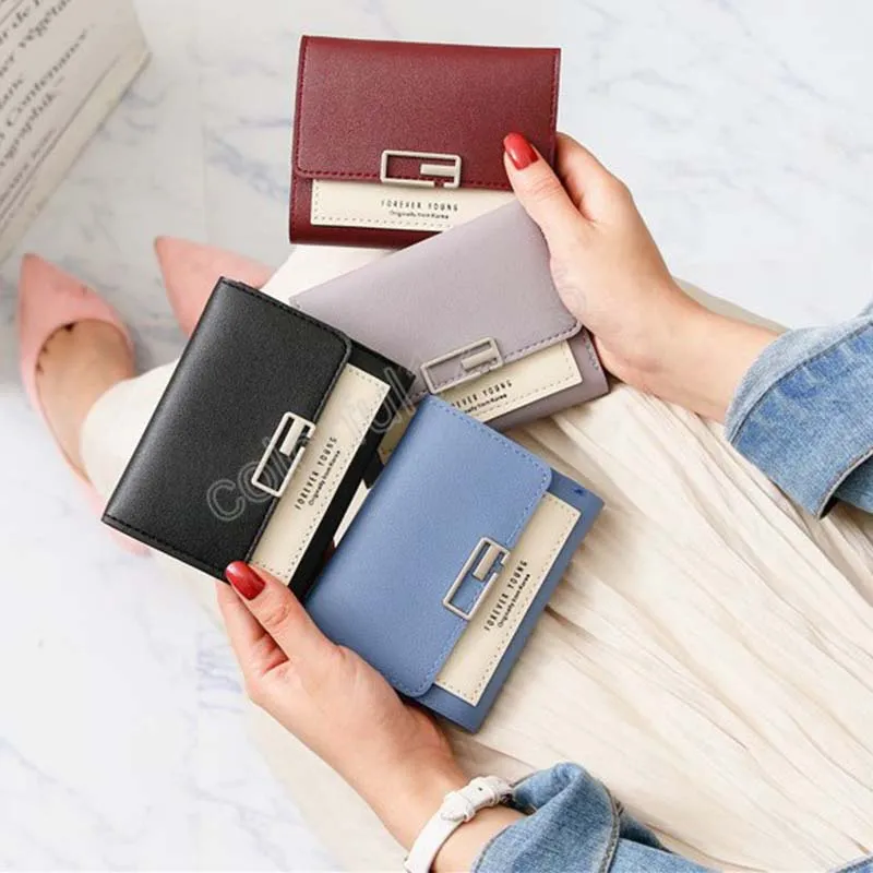 Women's Wallet Luxury PU Folding Short Buckle Coin Purse Multifunction Student Card Holder Pouch Fashion Mini Clutch for Ladies