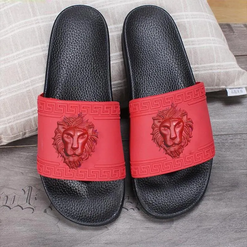 Hot Brand Men Beach Slide Sandals Scoffs Slippers Mens Black White Rojo Red Gold Beach Slip-On Sandals Best Calidad T6