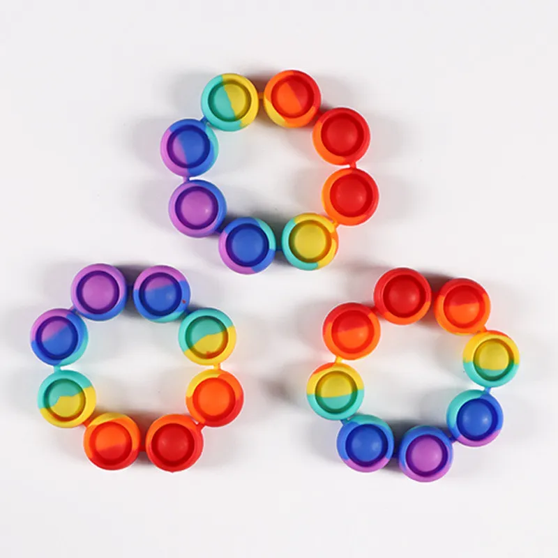 Push Bubble Fidget Bracelet Toys Rainbow Squeeze Sensory Ring Silicone