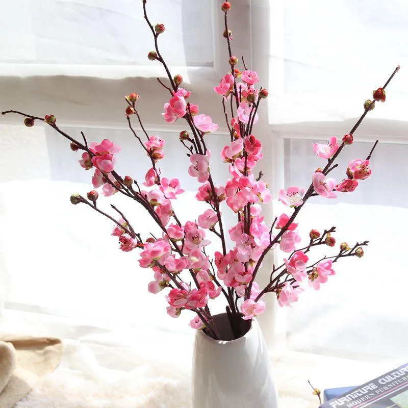Декоративные цветы венки искусственные сливы цветущие цветочные поддельные персик DIY шелк свадьба ветви дома декор букет цветок