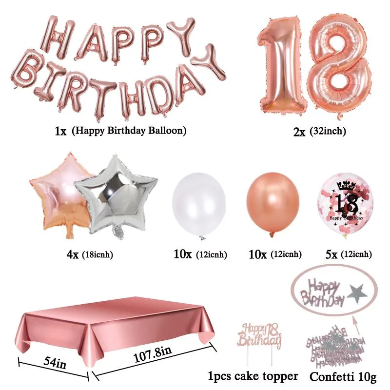 Decorazione Del Partito / Set 18 Decorazioni Di Compleanno Ragazza Tovaglia  In Oro Rosa 18 Anni Anni Coriandoli Palloncino Anniversaire Fille Da 23,31  €