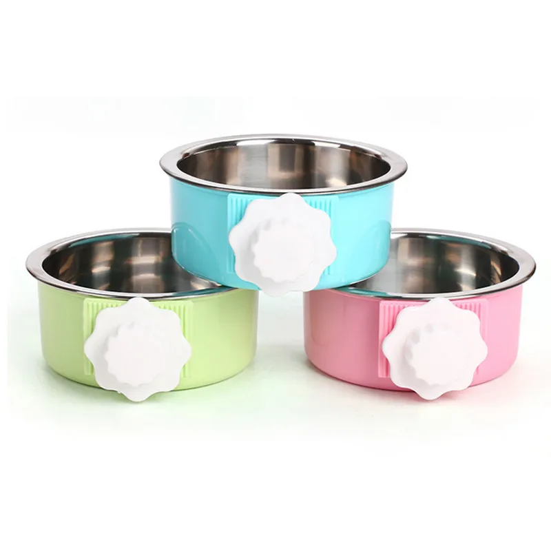 Pet Cat Dog Feeding Bowl Stainless Steel Hanging Feeder for Cage Removable Easy Cleaning Food Water Bowl Birds Rats Guinea Pig