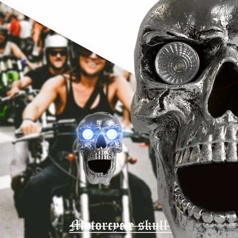 Motorcycle Skull Headlight Universal Custom LED Heada Light Metal Skull HeadlLamp Halloween Motorcycle Decorative Lights295b