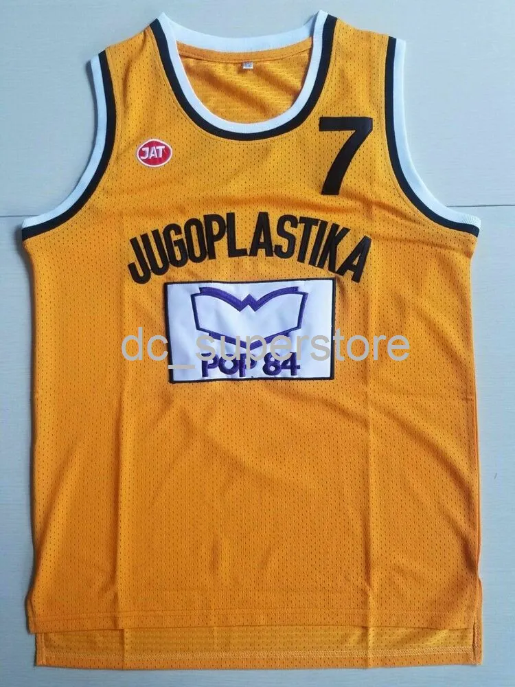 Maglia da basket Toni Kukoc # 7 Jugoplastika Jugoslavia cucita gialla personalizzata Maglia da basket per uomo donna giovanile XS-6XL