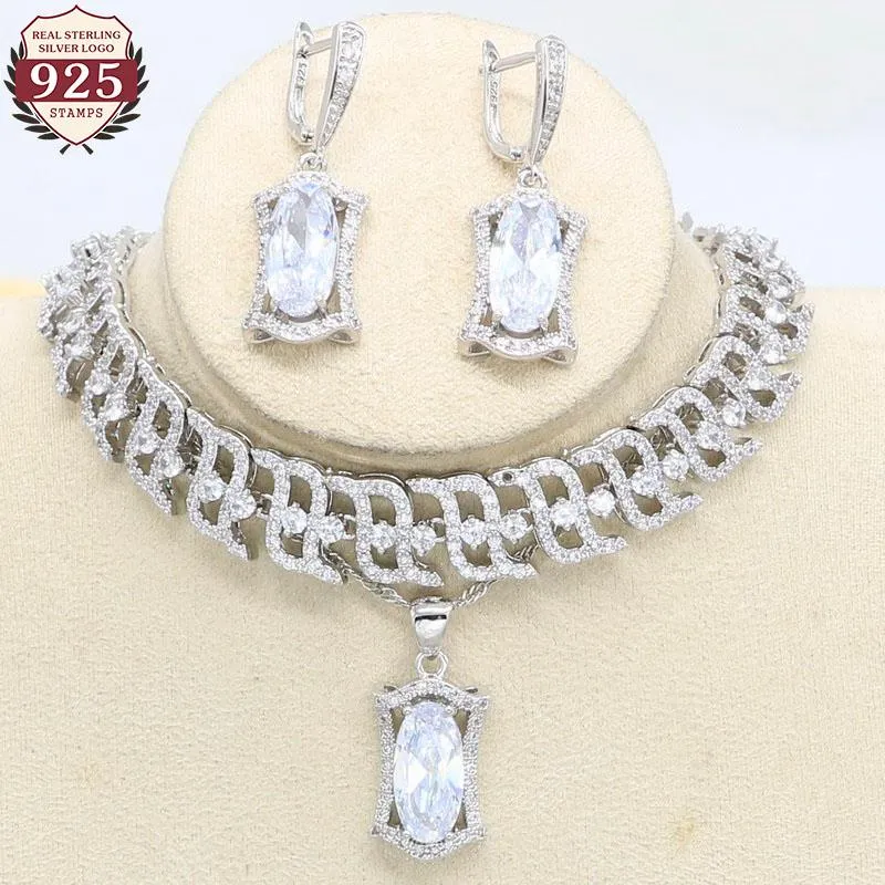 Set di gioielli per matrimoni 2021 Bianco Zircone 925 Silver Set per le donne Color ritenzione del braccialetto orecchini collana pendente regalo di compleanno