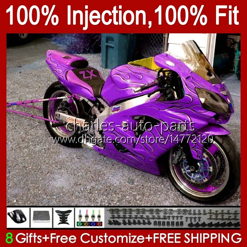 Injection OEM Body For KAWASAKI NINJA ZX 1200 CC 12 R ZX1200C ZX12R 00 01 Bodywork 2No.181 ZX 1200 12R 1200CC ZX-12R 2000 2001 ZX1200 C 00-01 100%Fit Fairing purple flames blk