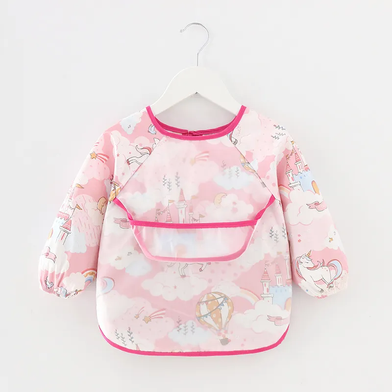 Söt Baby Bomull Bibs Vattentät Långärmad Förkläde Barn Foder SMOCK BIB Burp Kläder Soft Toddler Kläder