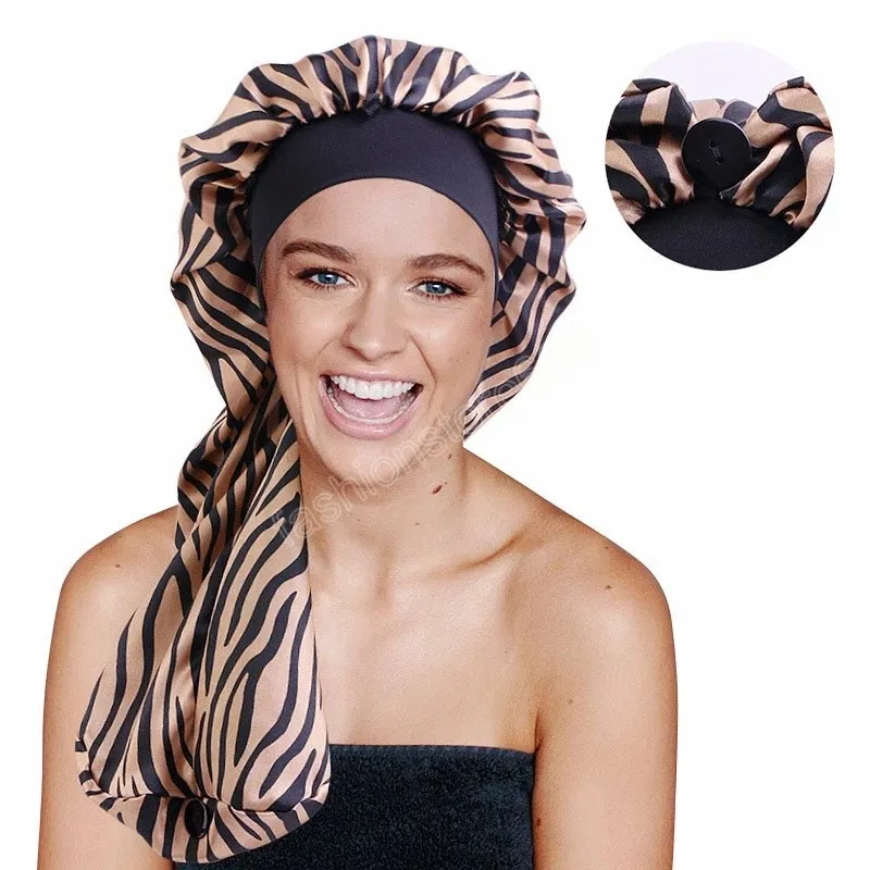 Frauen lange Satin gedruckt Streifen Elastische Nacht Schlafkappe Schlaf Hair Turban Bonnet Zylindere Chemo Krebs Hut Muslimische Indien Hut