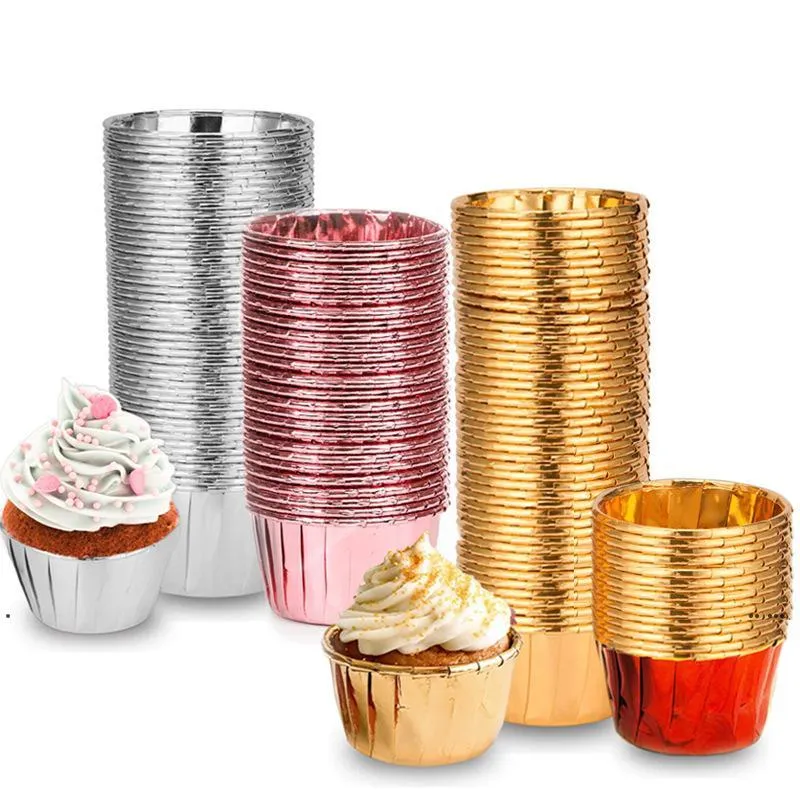 Yeni Alüminyum Folyo Cupcake Hemming Kupası Pişirme Direnci Sağlık Kek Kağıt Bardak Tutucu Güvenli 0 Bake Ware Saf Renk 14TM EWE7172