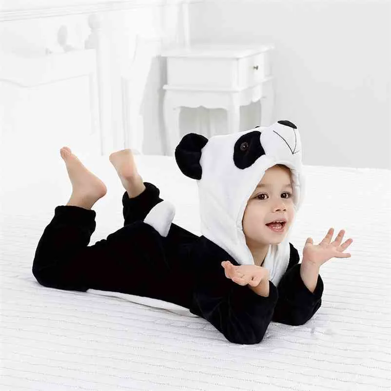 Jongens Meisjes Baby Kids Kinderen Eén stuk Hooded Jumpsuits Cartoon Pyjama Panda Pijamas Kleding Meisje Deken 210429