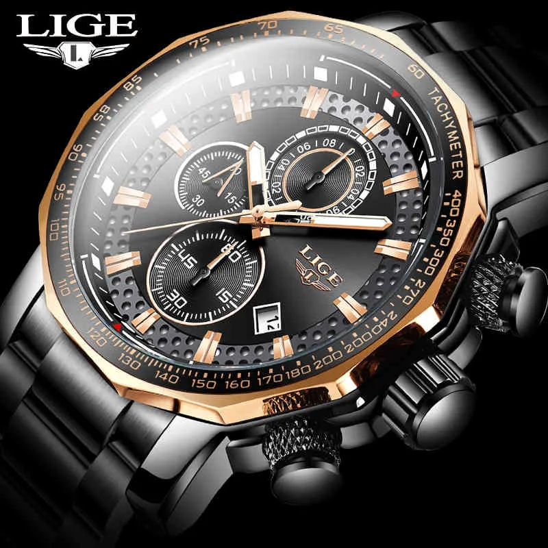 2020 Ligeメンズ腕時計贅沢な防水クロノグラフミリタリースポーツウォッチのための日付アナログ男性の腕時計レリーゴオクロックQ0524