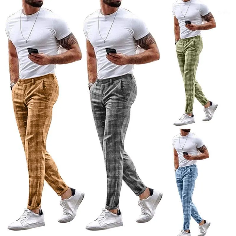 Herrenhose, modisch, lässig, kariert, Bleistifthose, schmale Passform, niedrige Taille, Komfort, Stretch, Chino, knöchellange Kleidung