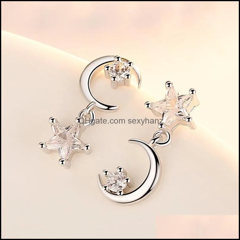 Other Simple Five-pointed Star Wild Exaggerated Temperament 925 Silver Earrings Female Moon Fashion Jewelry E238