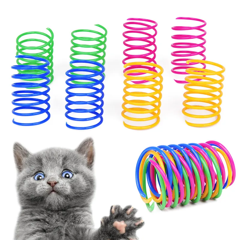 Wholesale 4個/パッケージ猫の玩具プラスチックスプリング猫おもちゃインタラクティブプレイボールペット用品