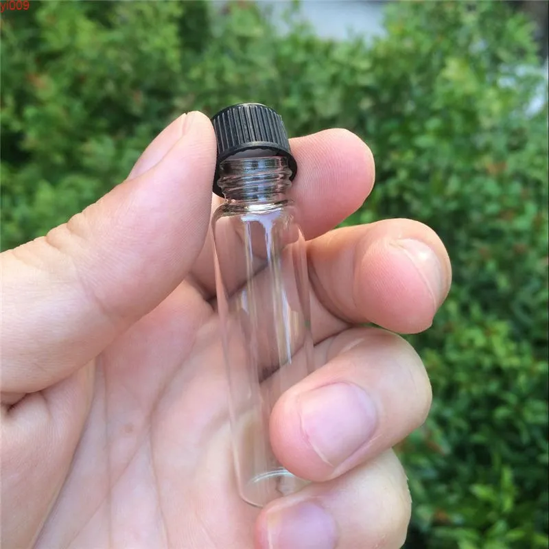 16*60*8mm 6ml Glasflaschen mit Kunststoffdeckel Transparente leere Geschenkgläser schwarze Kappe 100 Stück/Lot