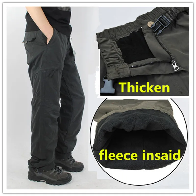 Winter Fleece Lined Men's Cargo Double Layer Pants Warm Military Cargo Pants Casual Long Baggy Army Combat Tactical Trousers 210518