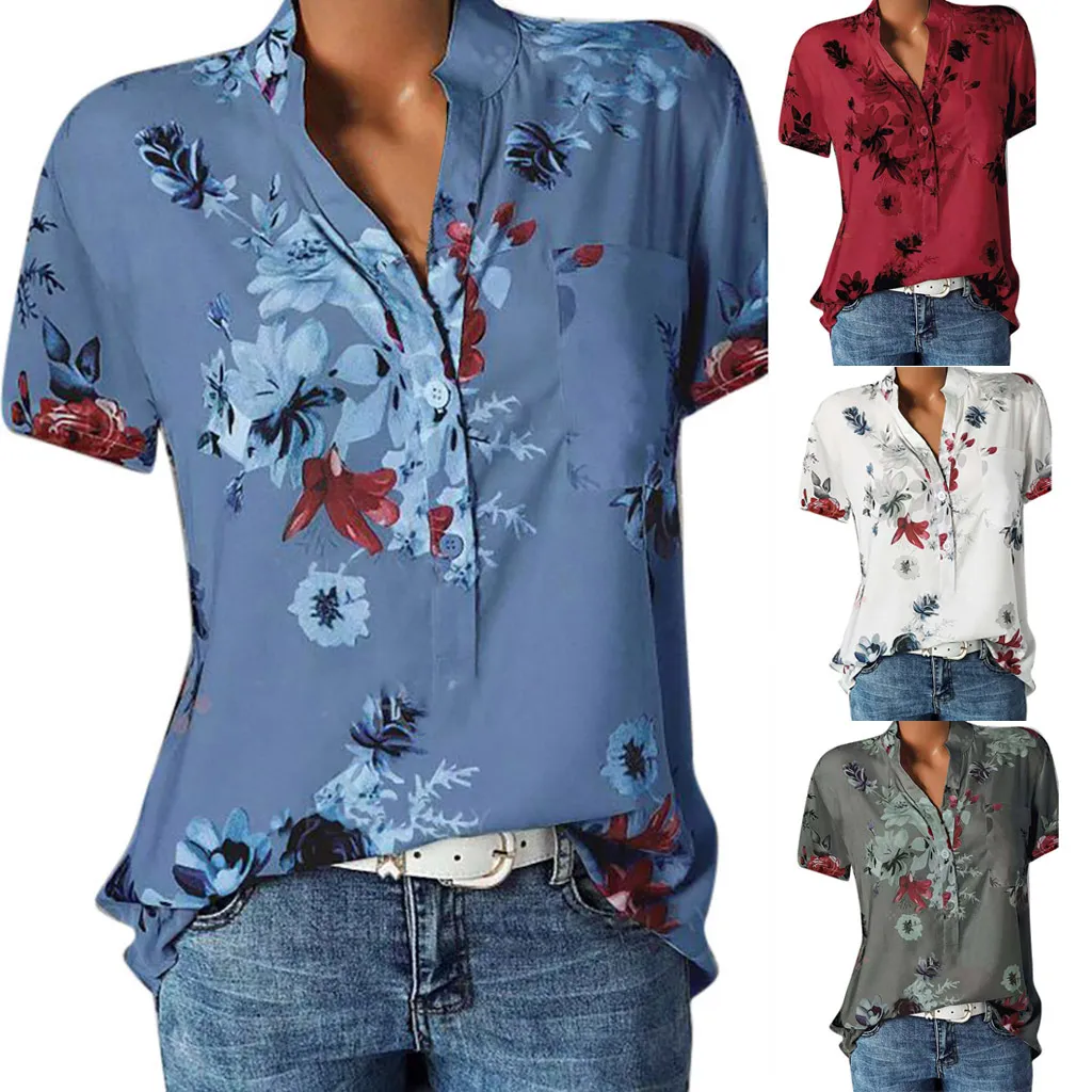 Plus Size Vintage Womens Tops and Blouses Summer Lace Patchwork Floral Printed Short Sleeve Shirt 2018 Tunic Blusas Feminina