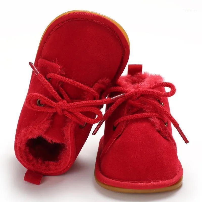 First Walkers Winter Red Baby Warm Boots, Rubber-Soled Non-Slip