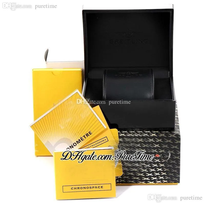 2021 Las cajas de relojes dobladas incluyen un juego completo de folletos manuales Bolso de papel Accesorios de súper edición FM Caja de cuero negro Puretime