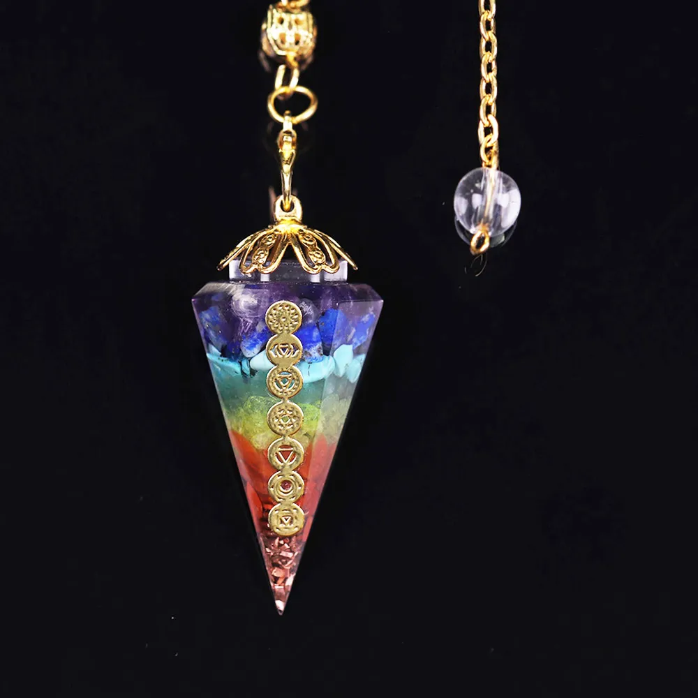 Orgonite Reiki Pendulum Natural Stone Amulet Healing 7 Chakra Crystal Energy Meditation Hexagonal Pendanr För Kvinnor Smycken