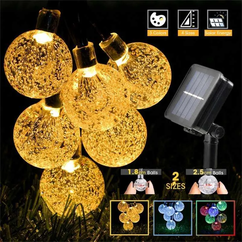 8 Modes Solar Light Crystal Ball 5M/7M/9.5M/12M/ LED String Lights Fairy Lights Garlands For Christmas Party Outdoor Decoration 211122