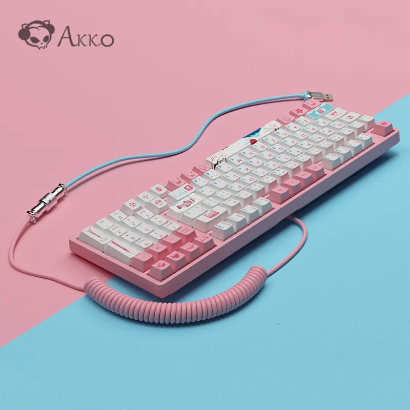 AKKO مخصصة لوحة مفاتيح الميكانيكية كابل النوع C كبير طيار لفائف AKKO منتصف الليل نيون Pinkkeyboard Ocean Cable