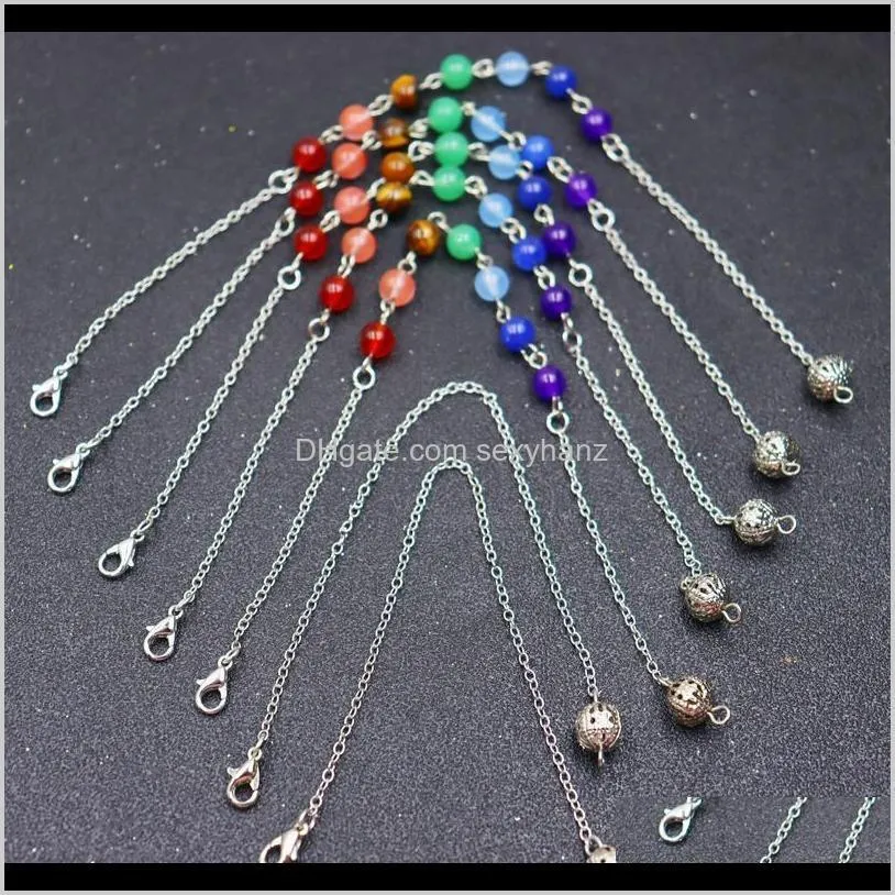 (10strand/lot) Wholesale Reiki Pendulum Chain Healing Mixed 7 Chakra Gem Stone Beads Chain Accessories Charms Colorful qyloqi