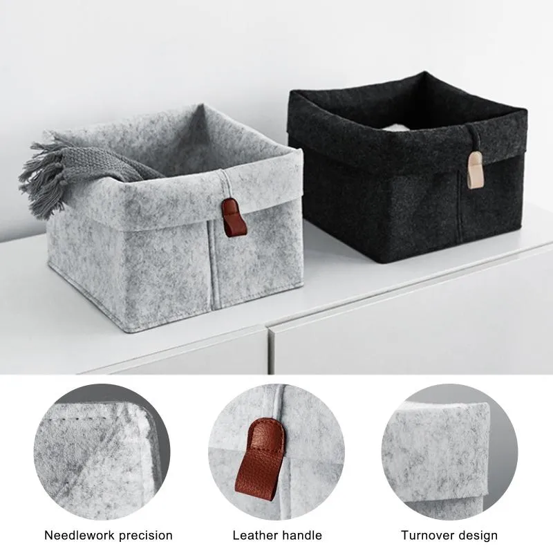 Thick Felt Linen Storage Bins For Living Room Tea Table Bedroom