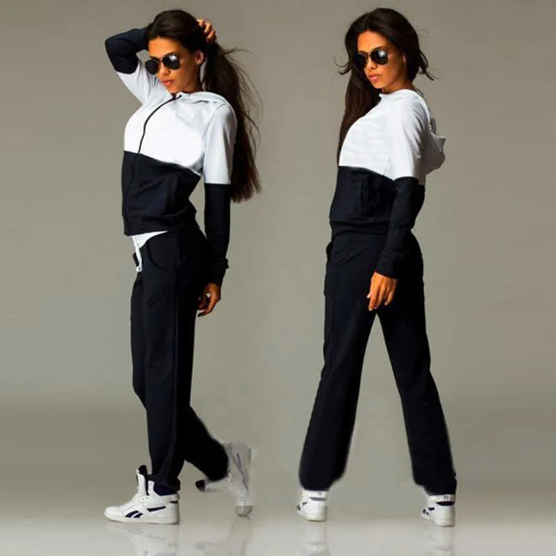 Womens Patchwork Hooded Tracksuit Set For Autumn/Winter Top And