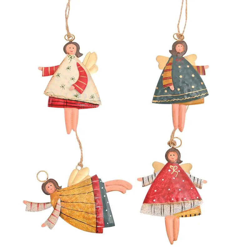 Christmas Decorations 4 Pieces Metal Angle Tree Ornaments,Color Girl Small Angel With Hanging String For 2022
