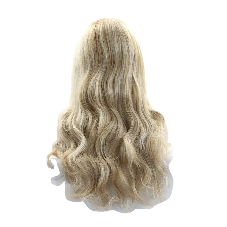 2021 European and American fashion hand hook lace wig body waves chemical fiber front lace head golden medium sub-smooth long curly high-end