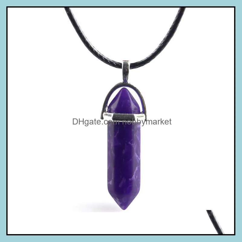 New Crystal Hexagonal Prism pendant Necklaces Natural Quartz Healing Point Chakra Stone Charm Wax Rope String For Women Jewelry in