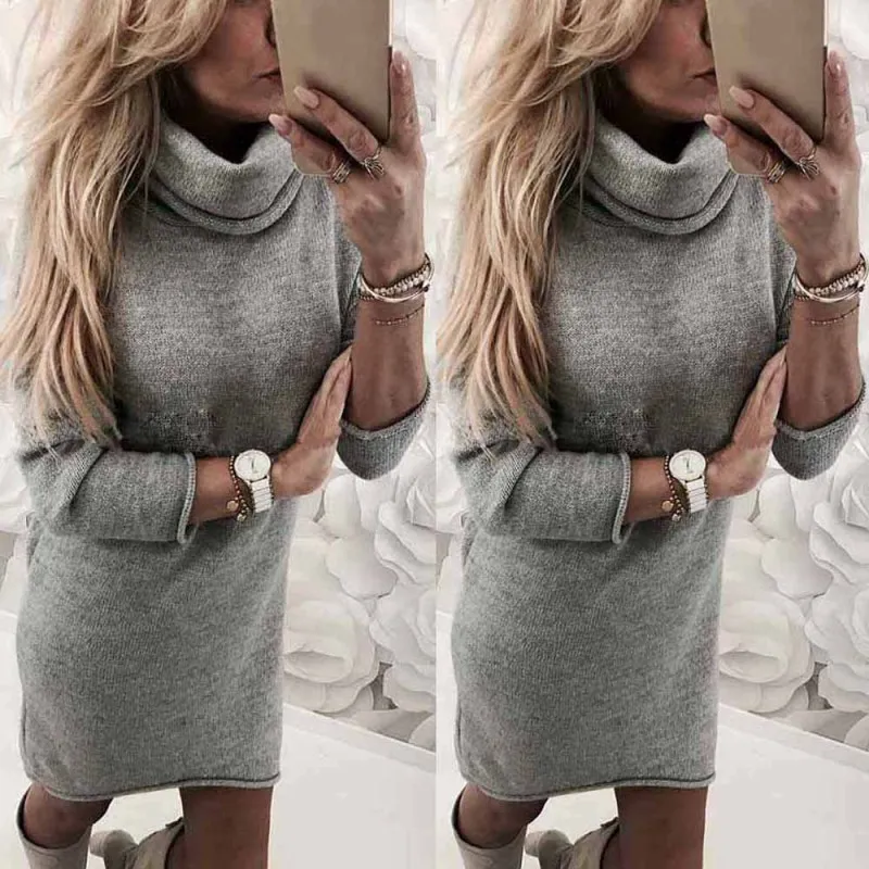 Robe Pull Tricotée Col Roulé Manches Longues - Côtelé - Blanc - Taille Unique Femme - Neuf Avec étiquettes