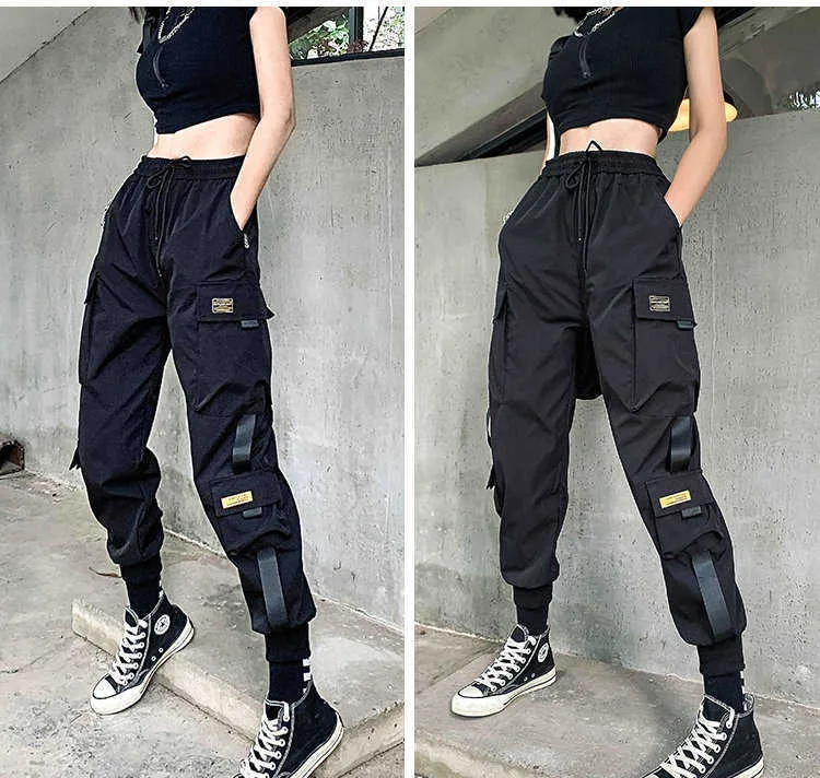 2021 Men Women Cargo Pants Multi Pocket Harem Pants Male Streetwear Fashion Mens Casual Jogging Pants New Elastic Waist Trousers X0723