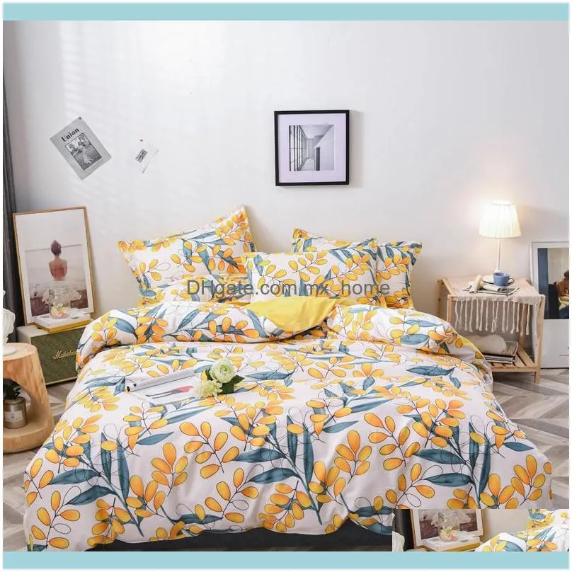 Cotton Bedding Set 4pcs With Duvet Cover Bed Sheet Pillowcase Children Pastoral Flowers Bed Linen Set King Queen Full Twin Size 201210