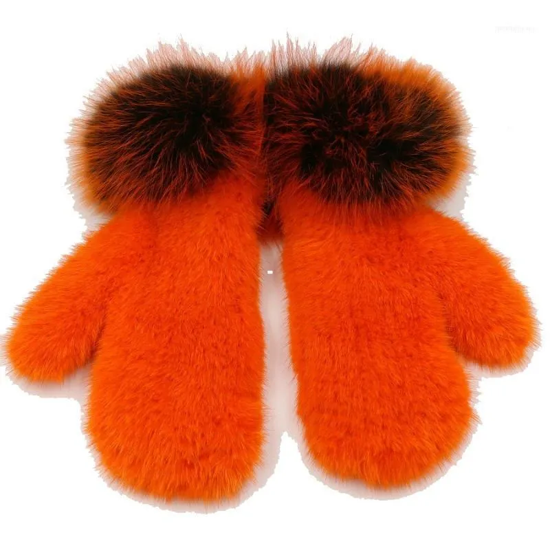 Women Real Gloves Lovely Ladies Genuine With Fur Warm Knitted Mink1